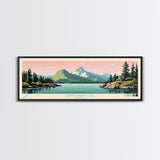 Saint Mary Lake, Montana Framed Canvas Print, Panoramic Travel Poster, Midcentury Modern Art, Bedroom Decor, Pop Art, Wall Art