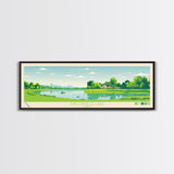 Saylorville Lake, Iowa Framed Canvas Print, Panoramic Travel Poster, Midcentury Modern Art, Home Decor, Pop Art, Bedroom Decoration