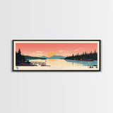 Sebago Lake, Maine Framed Canvas Print, Panoramic Travel Poster, Midcentury Modern Art, Home Decoration, Pop Art, Wall Art