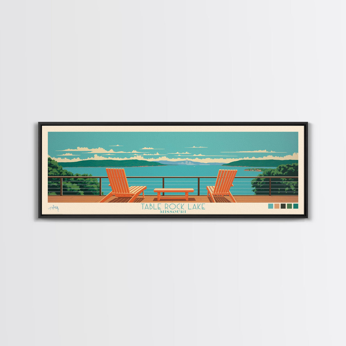 Table Rock Lake, Missouri Framed Canvas Print, Lake House Art, Midcentury Modern Decor, Pop Art, Travel Poster, Living Room Wall Art