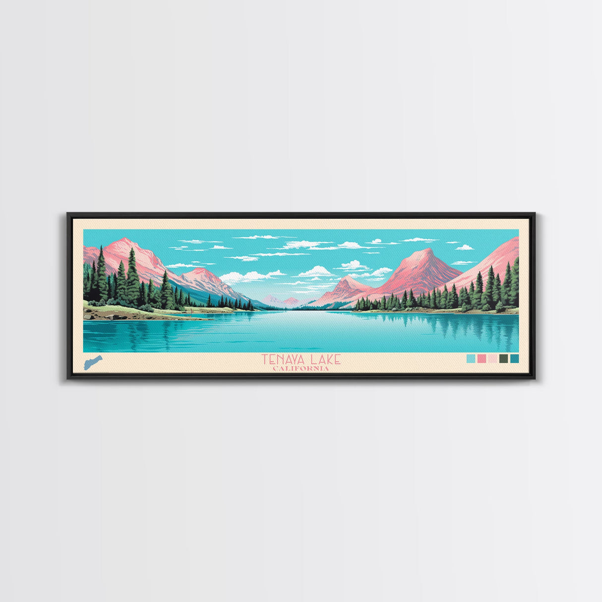 Tenaya Lake, California Framed Canvas Print, Lake House Decor, Midcentury Modern Art, Pop Art, Travel Poster, Living Room Wall Art