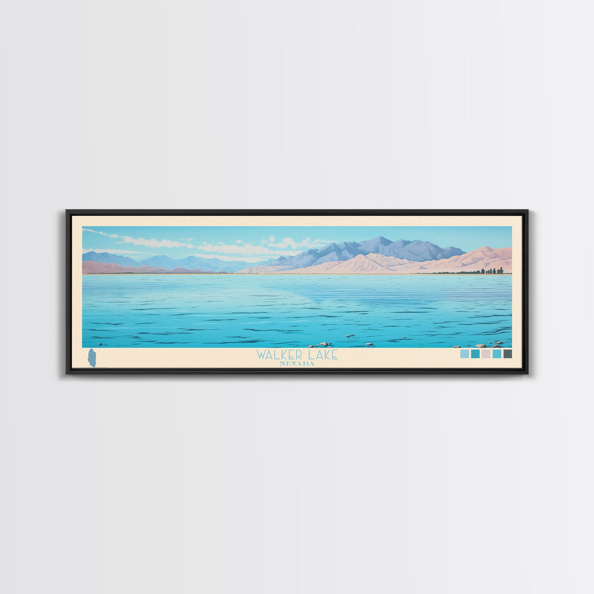 Walker Lake, Nevada Framed Canvas Print, Panoramic Lake House Decor, Midcentury Modern Art, Pop Art, Travel Poster, Bedroom Wall Art