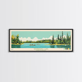 Wapawekka Lake, Saskatchewan Framed Canvas Print, Panoramic Lake House Decor, Midcentury Modern Art, Pop Art, Travel Poster, Bedroom Wall Art