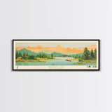 Warden Lake, West Virginia Framed Canvas Print, Panoramic Lake House Art, Midcentury Modern Decor, Pop Art, Travel Poster, Living Room Wall Art