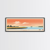 Wehrspann Lake, Nebraska Panoramic Framed Canvas Print, Midcentury Modern Art, Lake House Decor, Pop Art, Travel Poster, Bedroom Wall Art