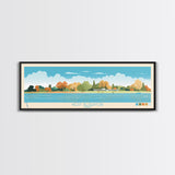 West Reservoir, Ohio Framed Canvas Print, Panoramic Lake House Decor, Midcentury Modern Art, Pop Art, Travel Poster, Living Room Wall Art