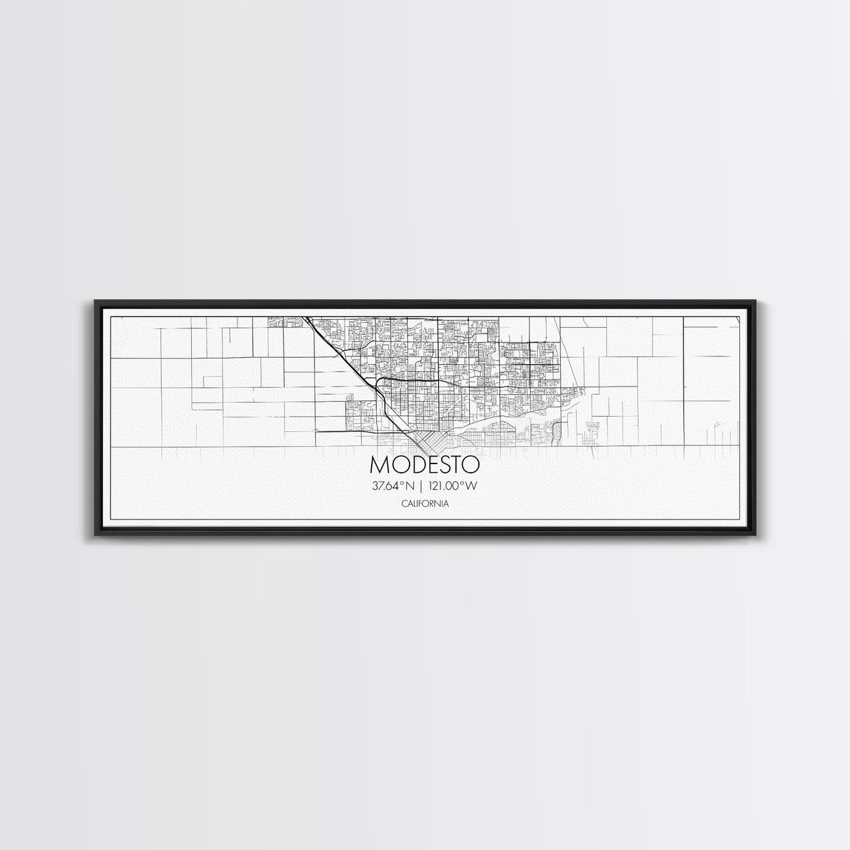 Panoramic Modesto City Map, California Art, Map Print, Minimalist Wall Art, Canvas Art, Housewarming Gift, Street Map Art, Closing Gift