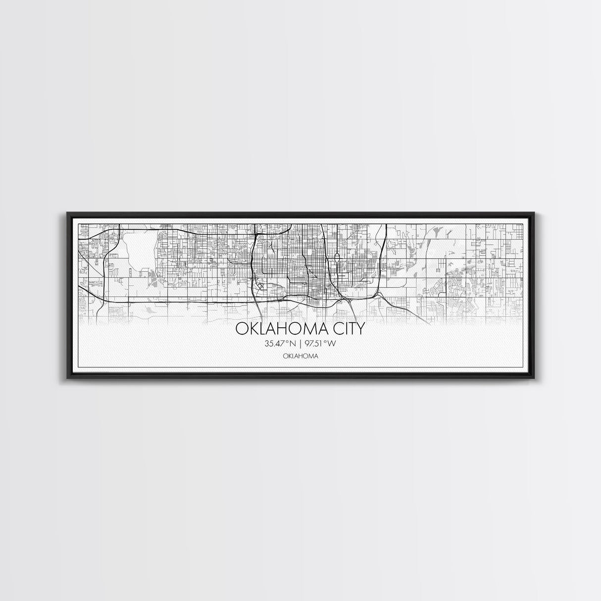 Panoramic Oklahoma City Map, Oklahoma Art, Map Print, Minimalist Wall Art, Canvas Art, Housewarming Gift, Street Map Art, Closing Gift