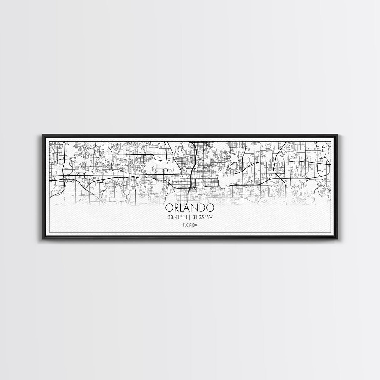 Panoramic Orlando City Map, Florida Art, Map Print, Minimalist Wall Art, Canvas Art, Housewarming Gift, Street Map Art, Closing Gift