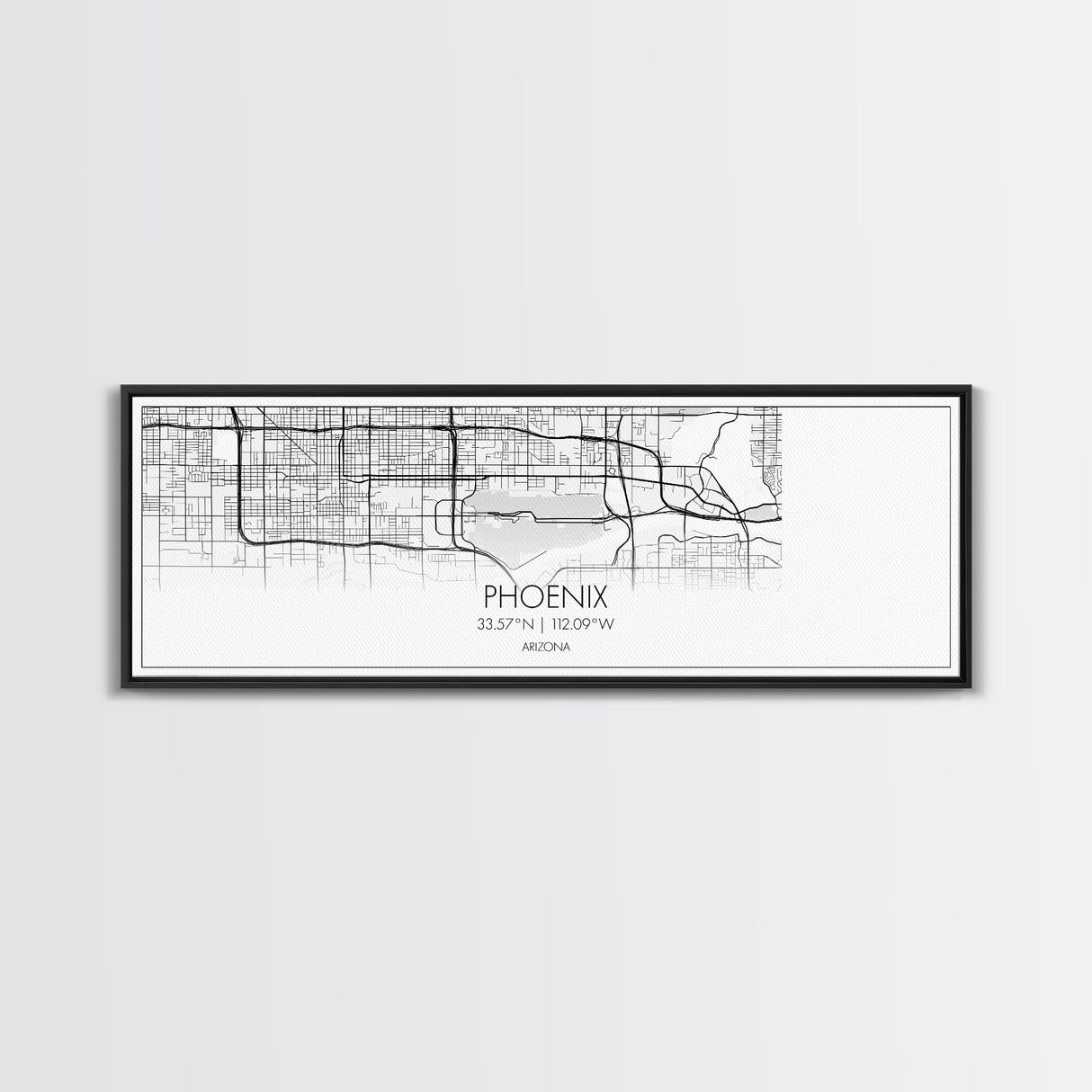 Panoramic Phoenix City Map, Arizona Art, Map Print, Minimalist Wall Art, Canvas Art, Housewarming Gift, Street Map Art, Closing Gift