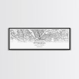 Panoramic Pittsburgh City Map, Pennsylvania Art, Map Print, Minimalist Wall Art, Canvas Art, Housewarming Gift, Street Map Art, Closing Gift