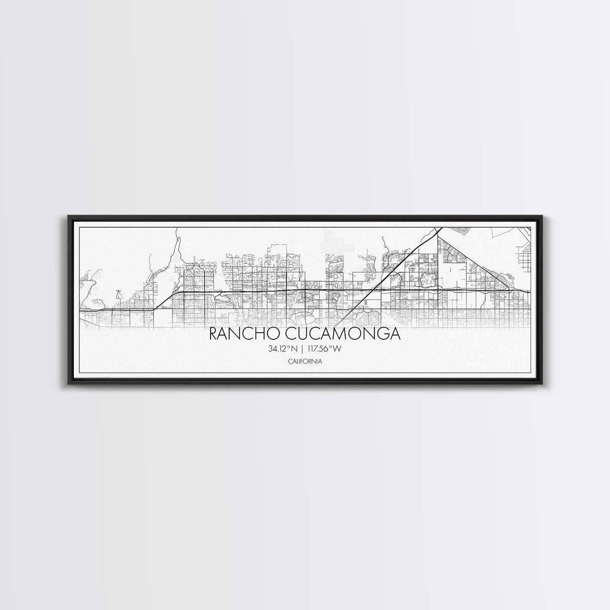 Panoramic Rancho Cucamonga City Map, California Art, Map Print, Minimalist Wall Art, Canvas Art, Housewarming Gift, Street Map, Closing Gift