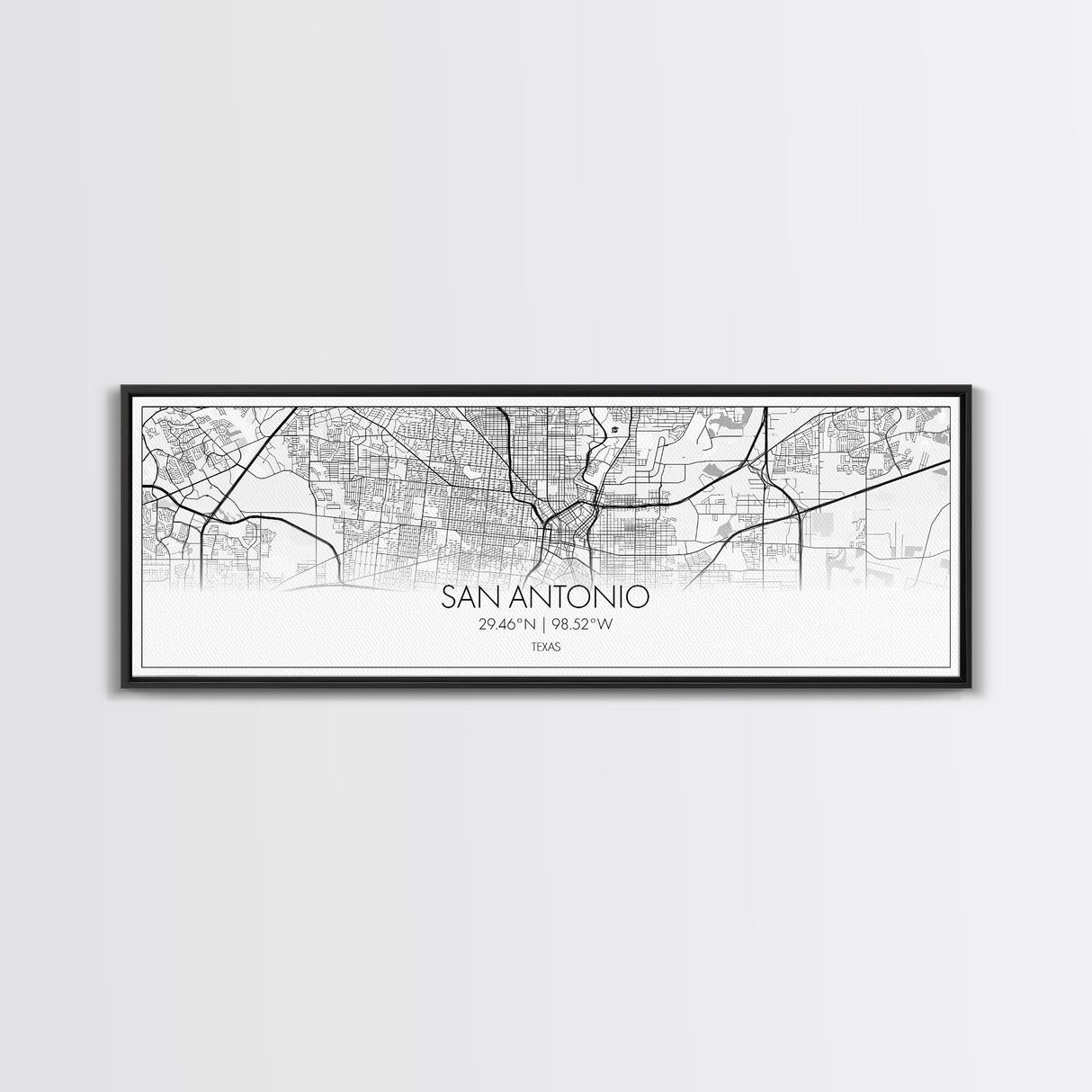 Panoramic San Antonio City Map, Texas Art, Map Print, Minimalist Wall Art, Canvas Art, Housewarming Gift, Street Map Art, Closing Gift