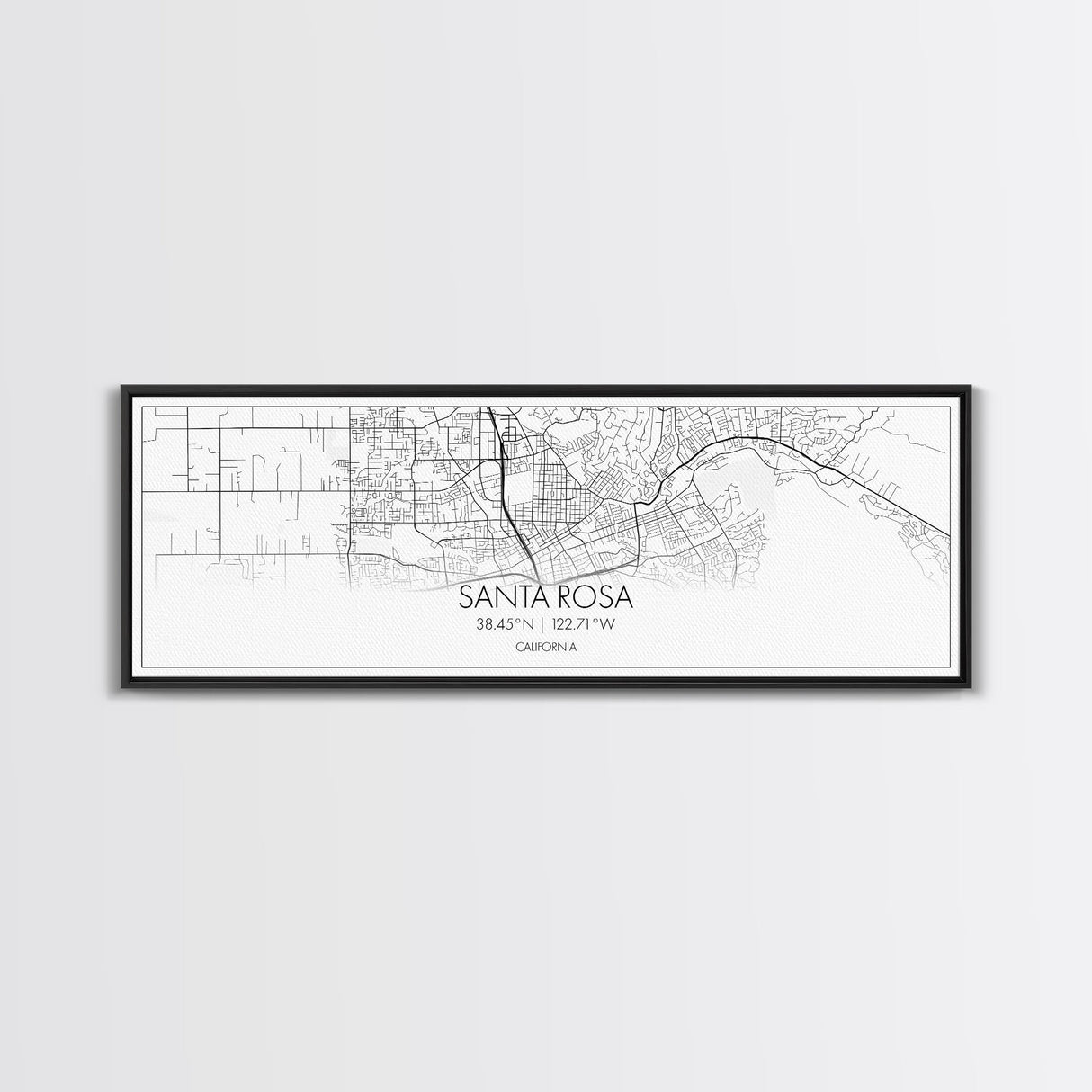 Panoramic Santa Rosa City Map, California Art, Map Print, Minimalist Wall Art, Canvas Art, Housewarming Gift, Street Map Art, Closing Gift