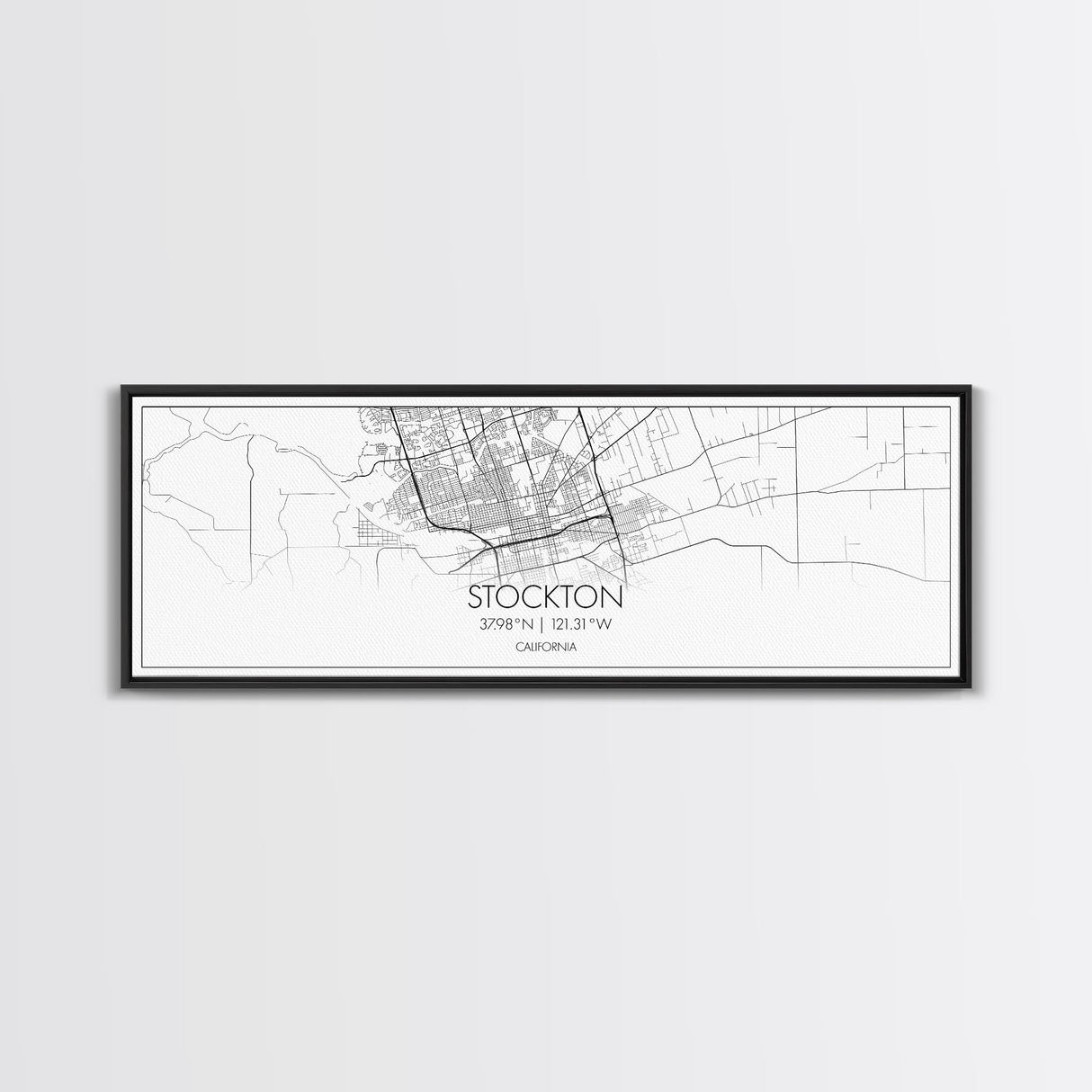 Panoramic Stockton City Map, California Art, Map Print, Minimalist Wall Art, Canvas Art, Housewarming Gift, Street Map Art, Closing Gift