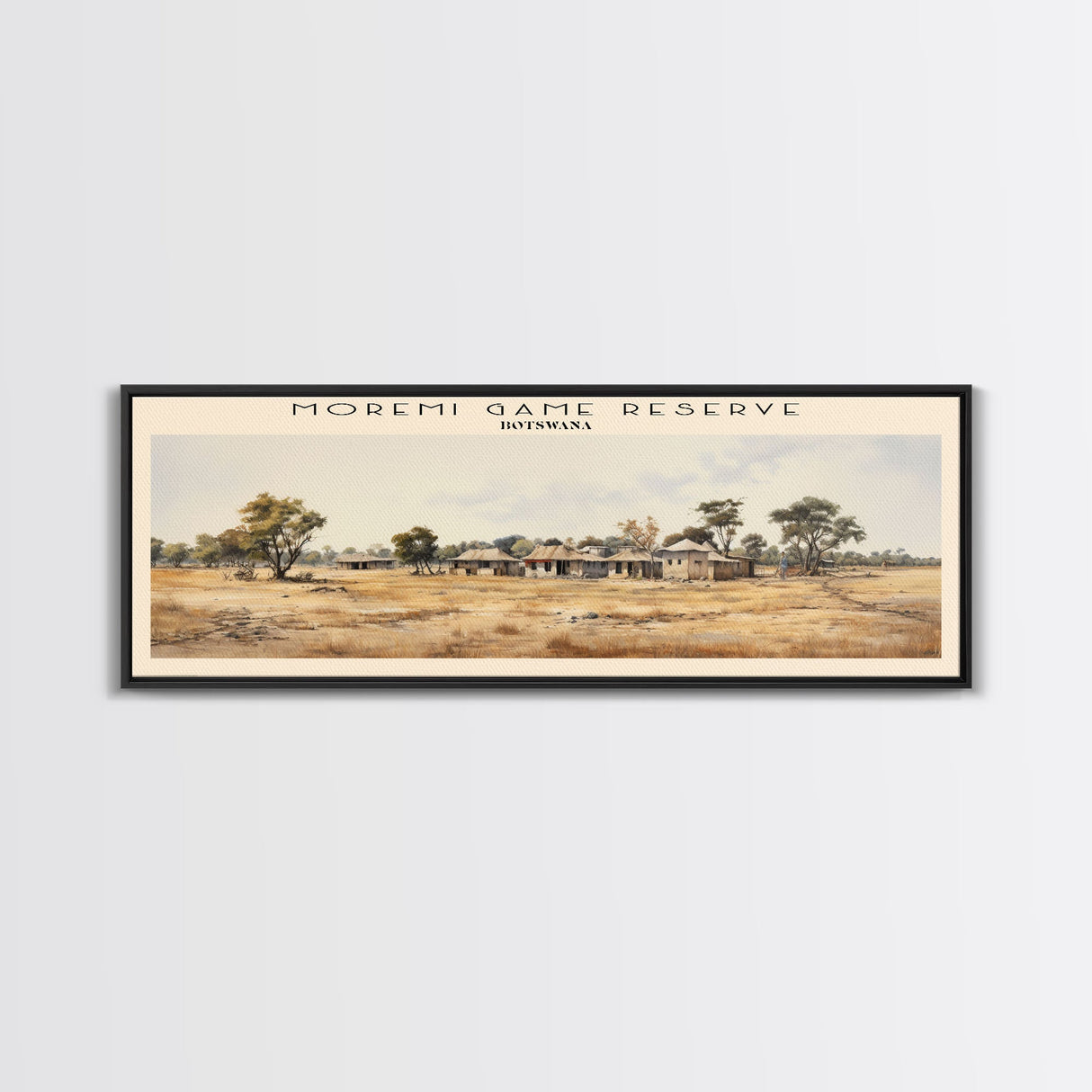 Moremi Game Reserve Travel Poster Print, Framed Canvas Print, COUNTRY Travel Art, Wood Framed Art, Wall Hanging, Home Decor