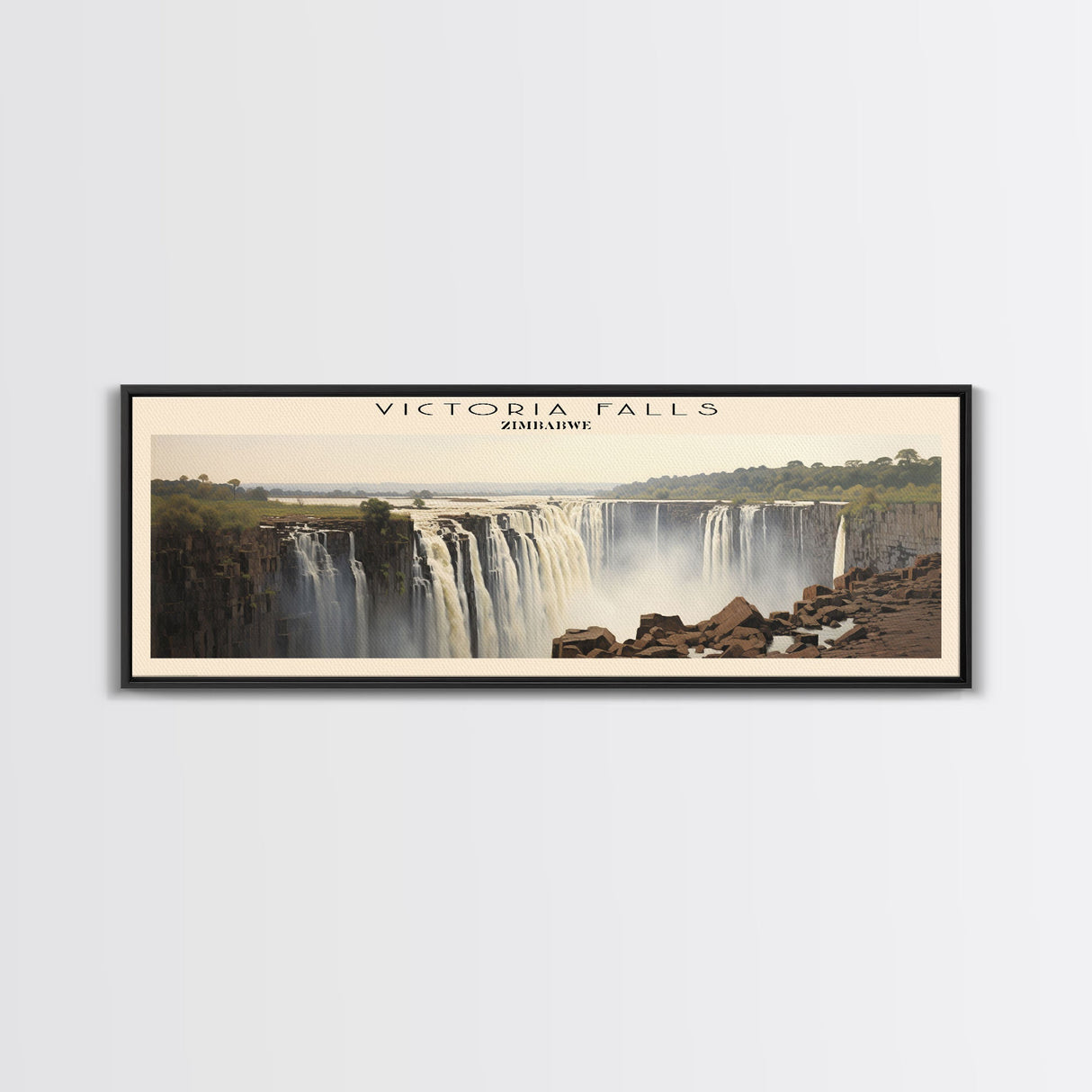 Victoria Falls Travel Poster Print, Framed Canvas Print, COUNTRY Travel Art, Wood Framed Art, Wall Hanging, Home Decor