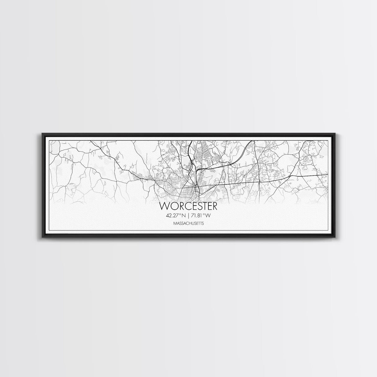 Panoramic Worcester City Map, Massachusetts Art, Map Print, Minimalist Wall Art, Canvas Art, Housewarming Gift, Street Map Art, Closing Gift