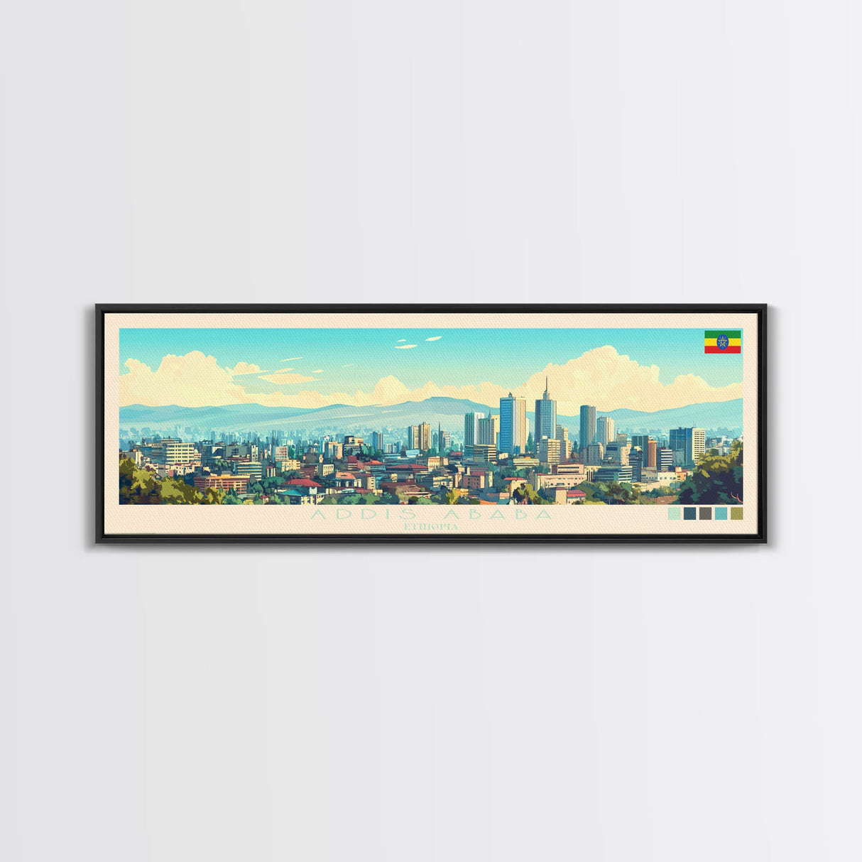 Panoramic Travel Poster Addis Ababa, Ethiopia Canvas Print, Addis Ababa, Ethiopia Painting, Ethiopia Art, Addis Ababa Travel Art, Guest Room Painting