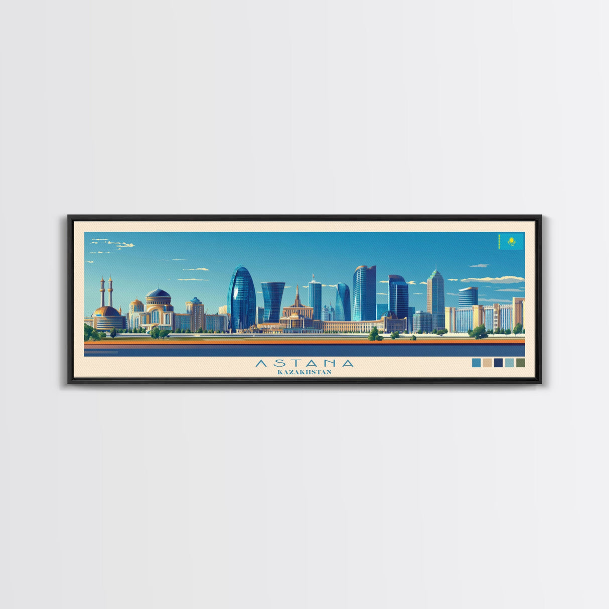 Astana, Kazakhstan Panoramic Travel Poster Canvas Print, Astana, Kazakhstan Painting, Kazakhstan Art, Astana Travel Art, Guest Room Painting