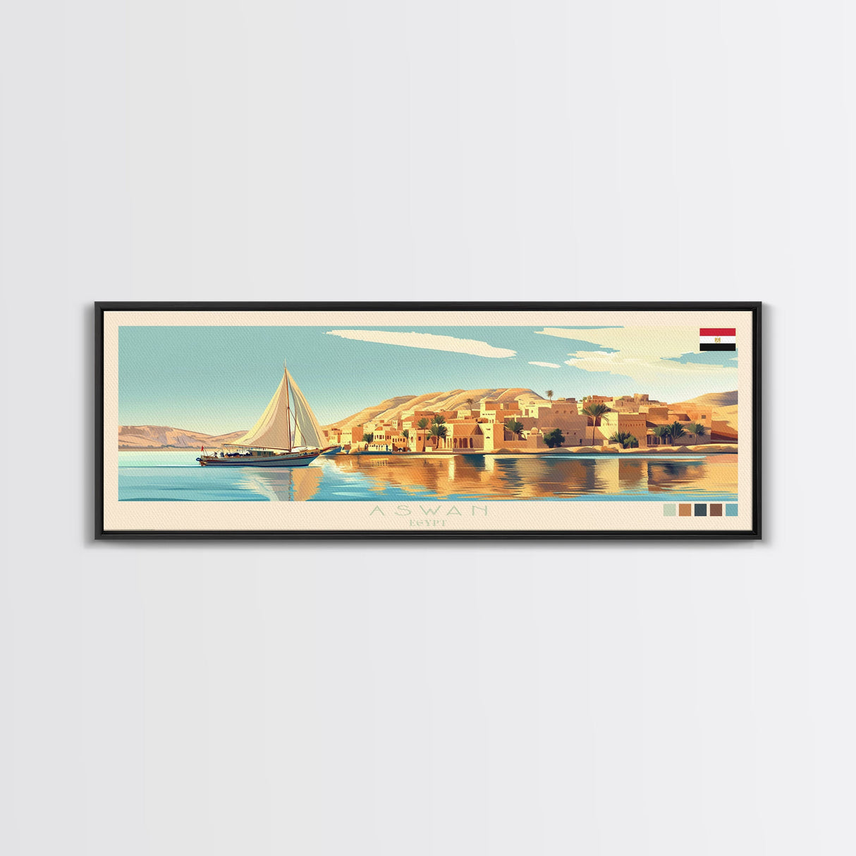 Aswan, Egypt Travel Poster Panoramic Canvas Print, Aswan, Egypt Painting, Egypt Art, Aswan Travel Art, Guest Room Painting