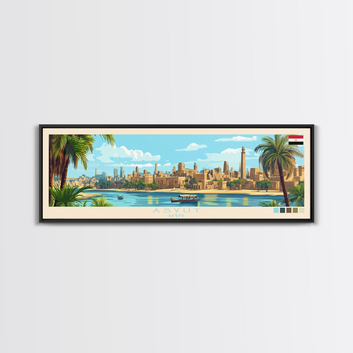 Asyut, Egypt Travel Poster Panoramic Canvas Print, Asyut, Egypt Painting, Egypt Art, Asyut Travel Art, Guest Room Painting