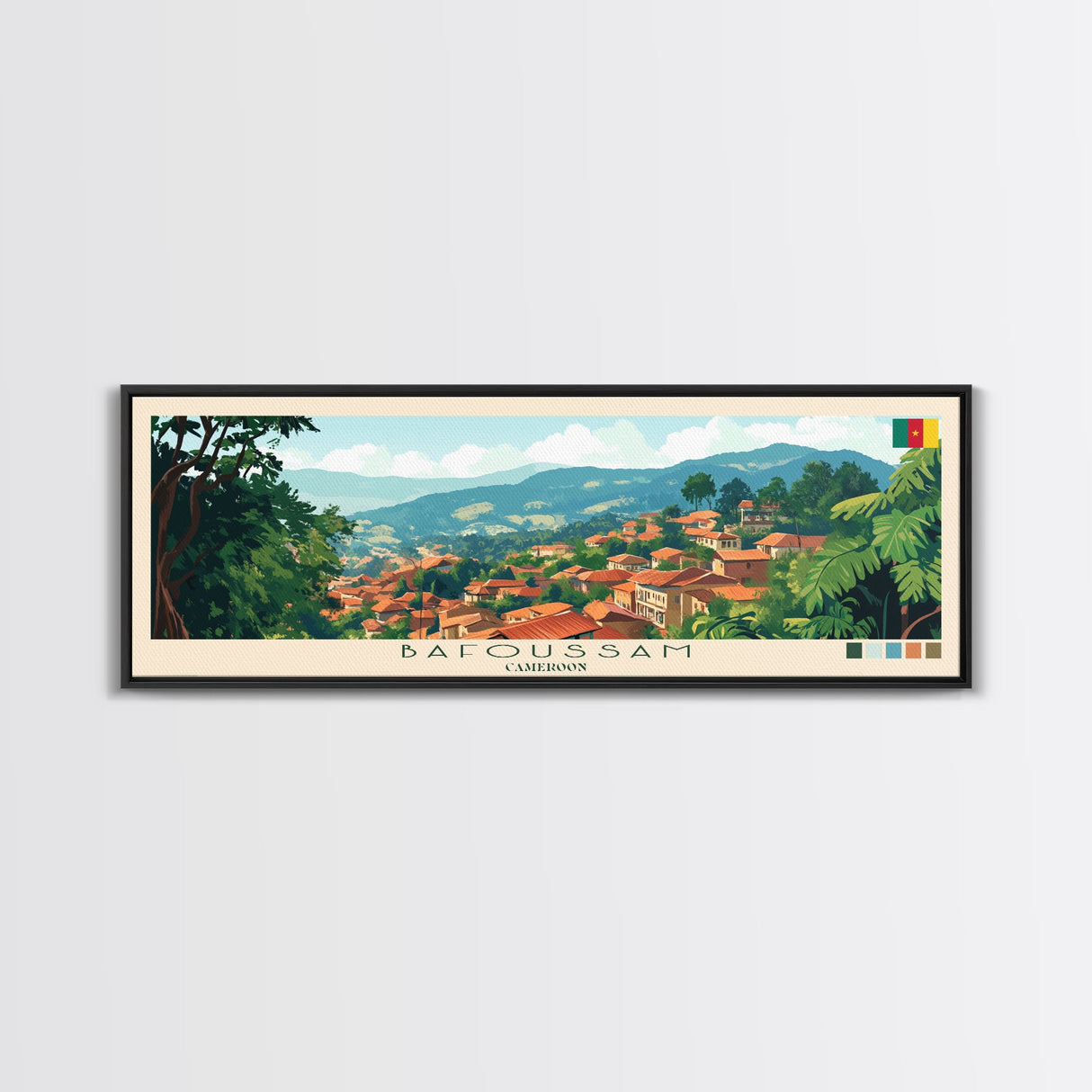 Bafoussam, Cameroon Travel Poster Panoramic Canvas Print, Bafoussam, Cameroon Painting, Cameroon Art, Bafoussam Travel Art, Guest Room Painting