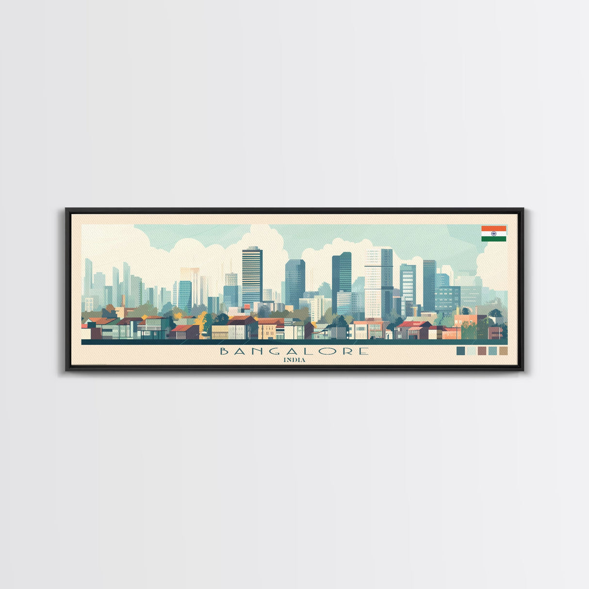 Bangalore, India Panoramic Travel Poster Canvas Print, Bangalore, India Painting, India Art, Bangalore Travel Art, Living Room Painting