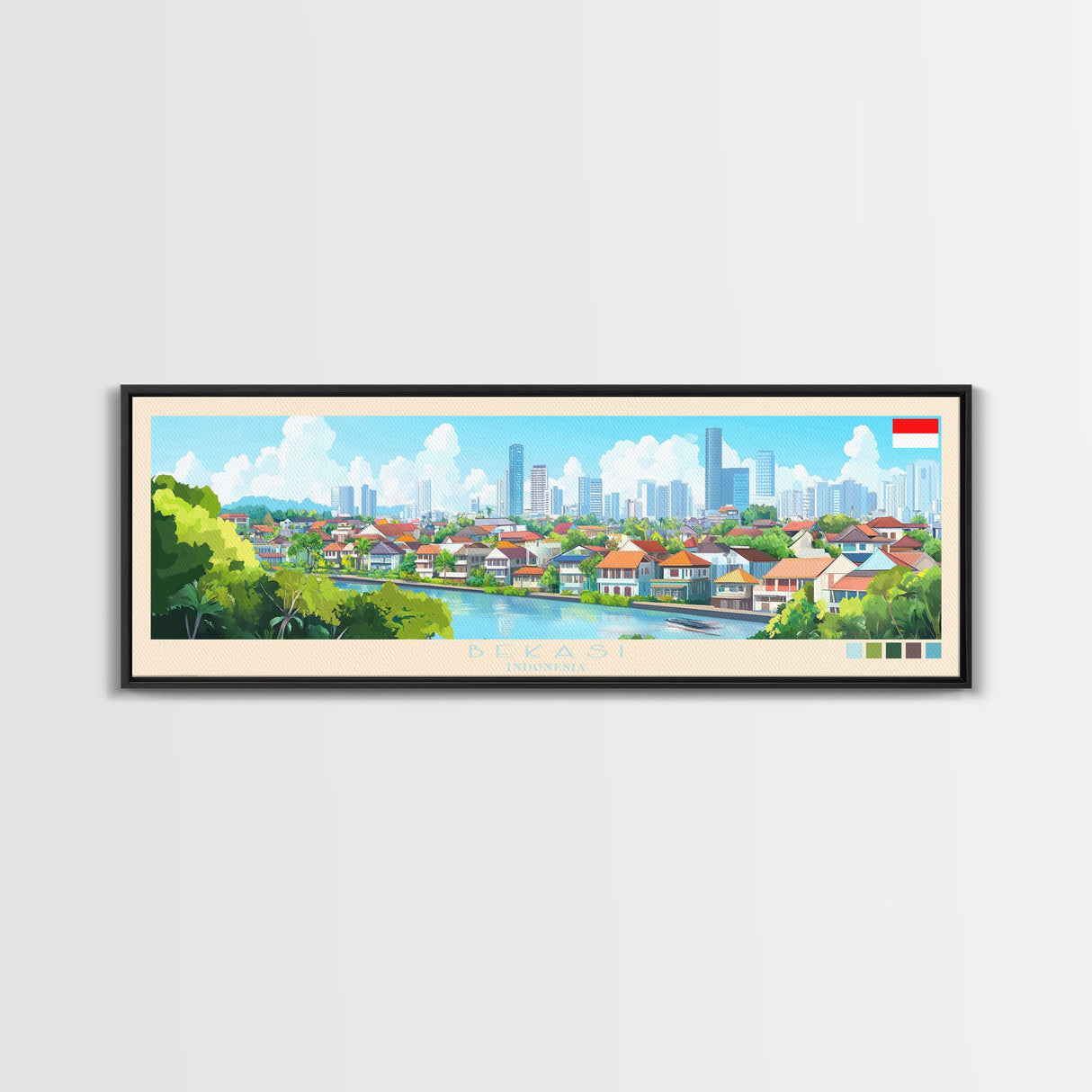 Bekasi, Indonesia Travel Poster Panoramic Canvas Print, Bekasi, Indonesia Painting, Indonesia Art, Bekasi Travel Art, Guest Room Painting