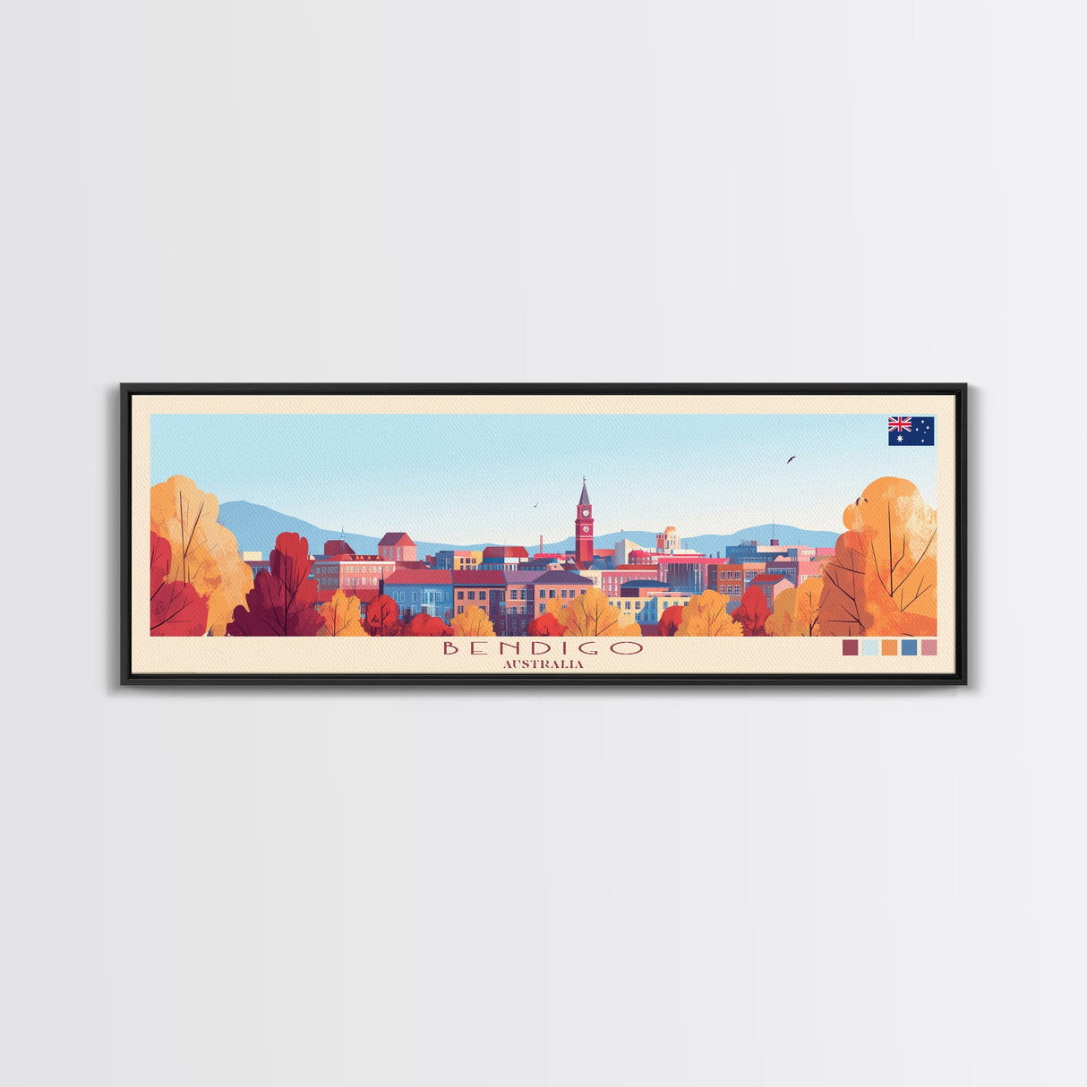 Panoramic Travel Poster Bendigo, Australia Canvas Print, Bendigo, Australia Painting, Australia Art, Bendigo Travel Art, Guest Room Painting