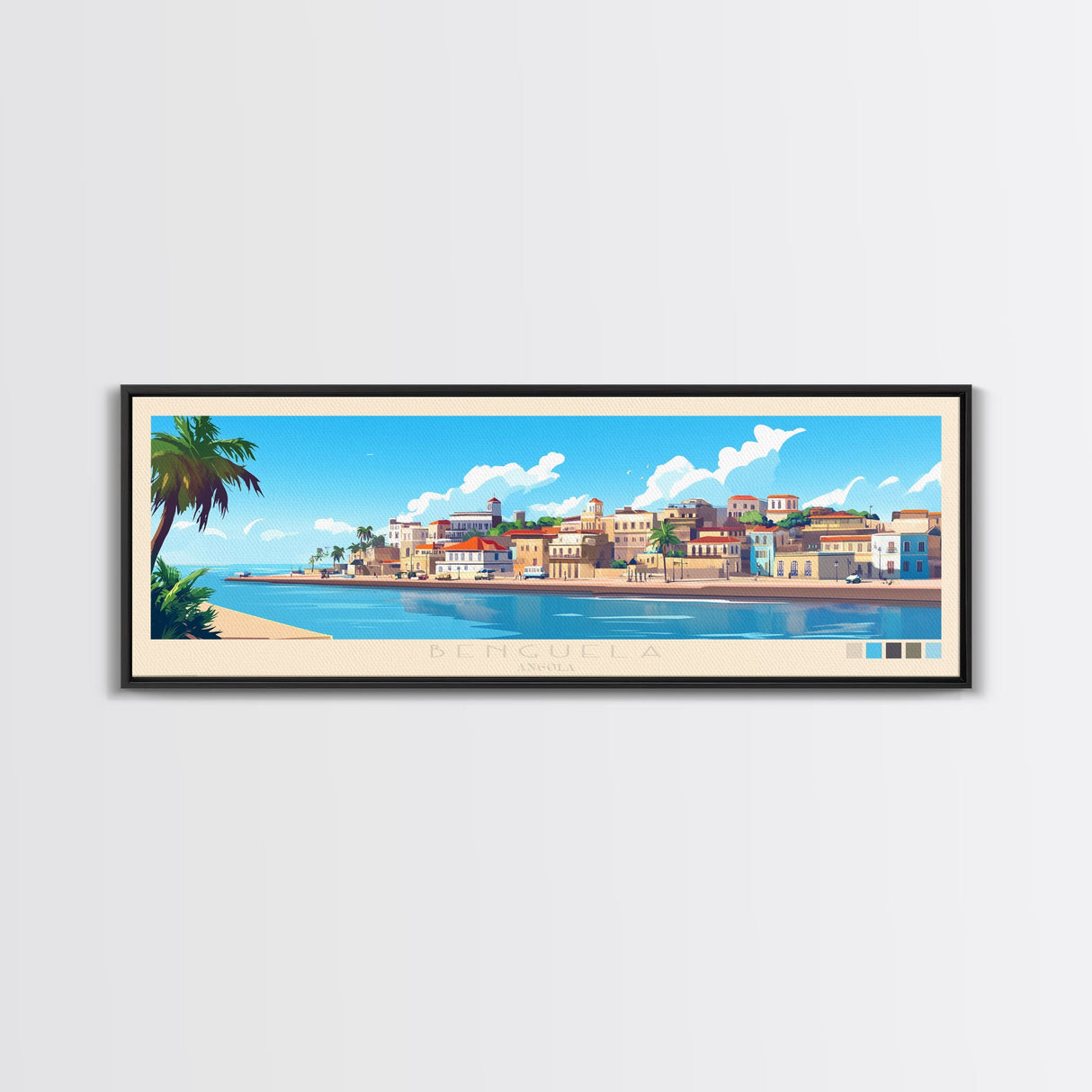 Benguela, Angola Panoramic Travel Poster Canvas Print, Benguela, Angola Painting, Angola Art, Benguela Panoramic Travel Art, Travel Painting