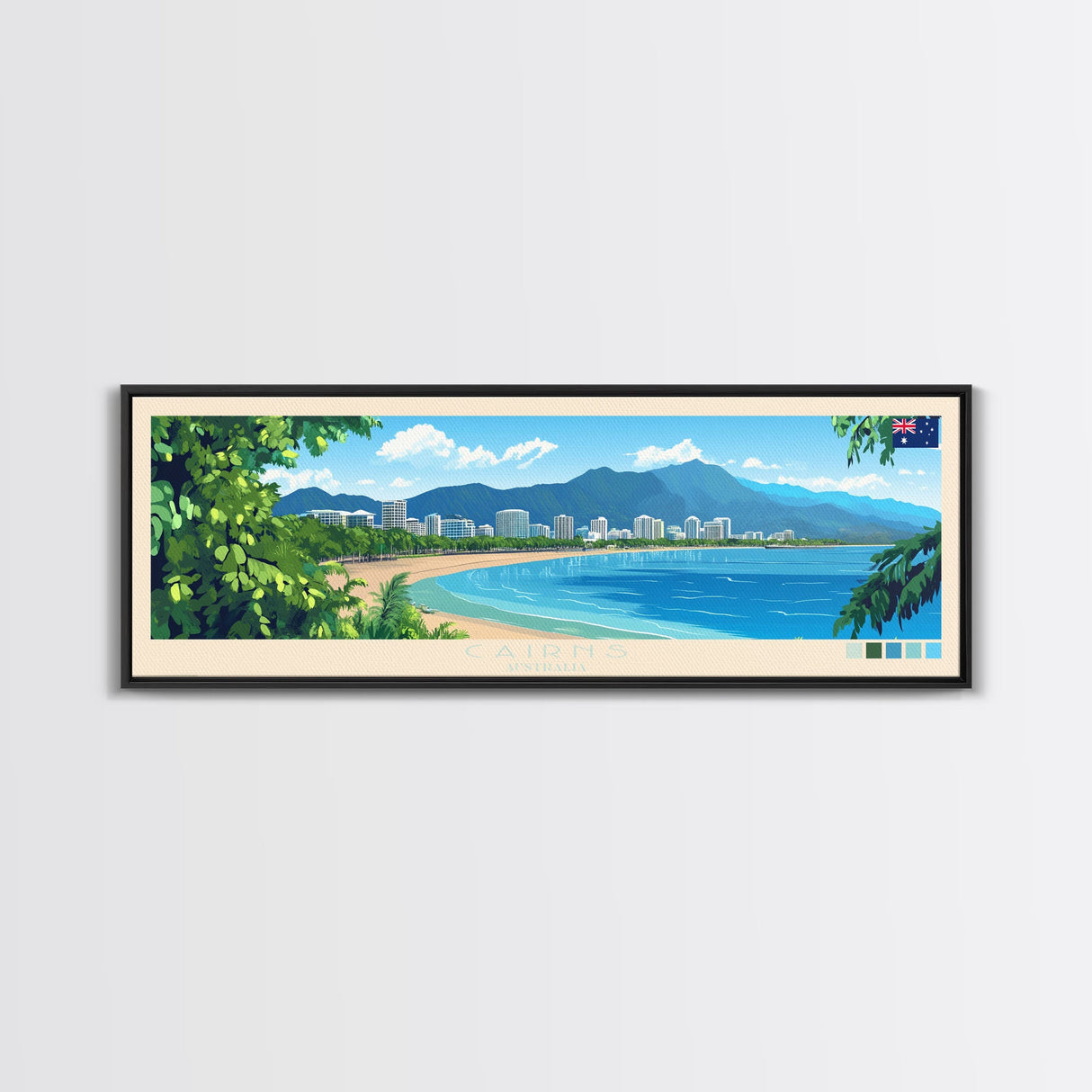 Panoramic Travel Poster Cairns, Australia Canvas Print, Cairns, Australia Painting, Australia Art, Cairns Travel Art, Guest Room Painting