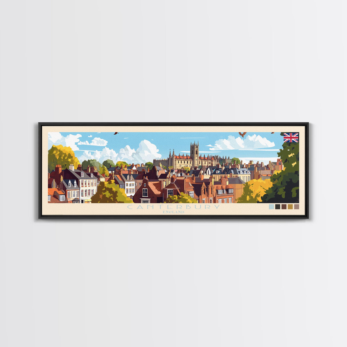 Panoramic Travel Poster Canterbury, England Canvas Print, Canterbury, England Painting, England Art, Canterbury Travel Art, Guest Room Painting