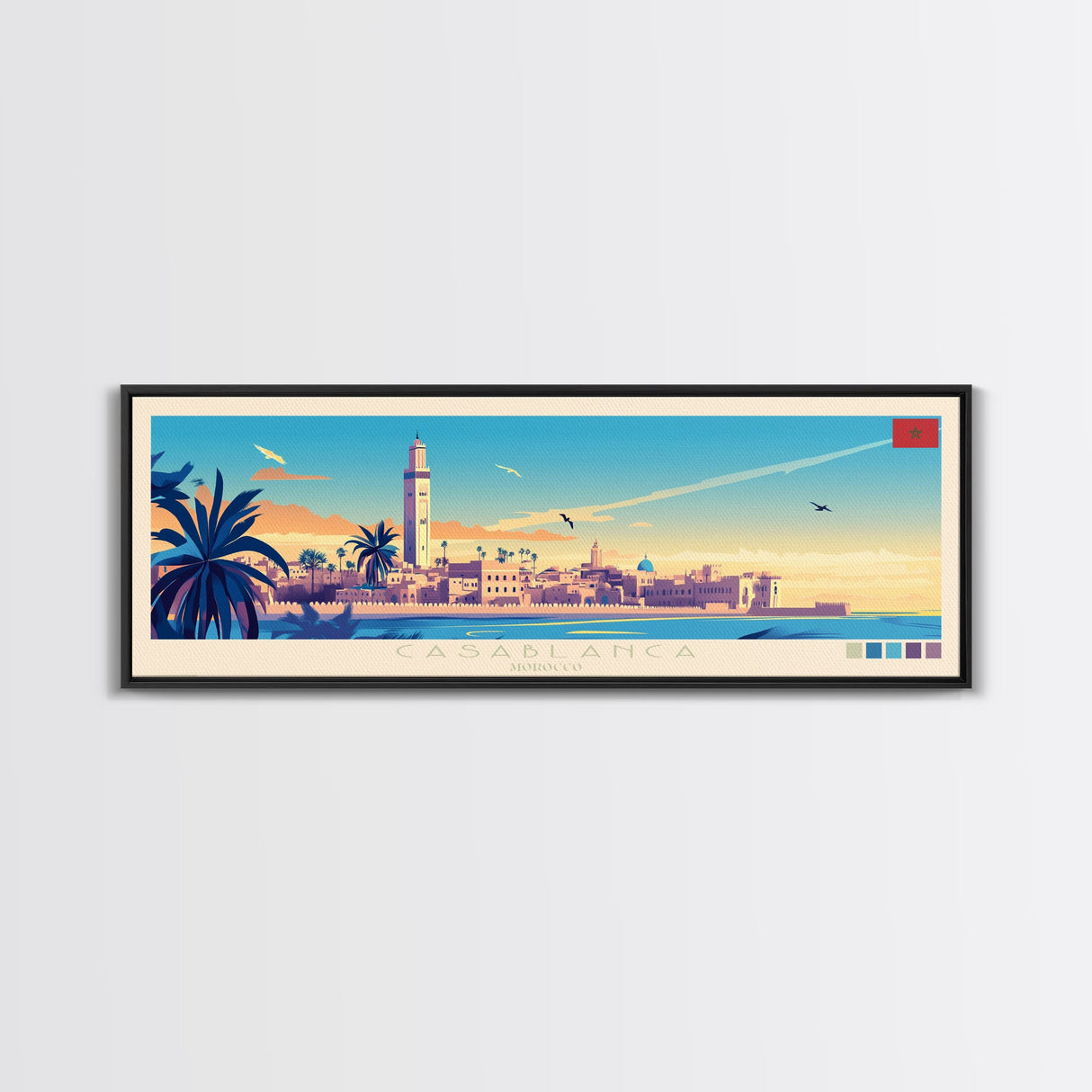 Panoramic Travel Poster Casablanca, Morocco Canvas Print, Casablanca, Morocco Painting, Morocco Art, Casablanca Travel Art, Guest Room Painting