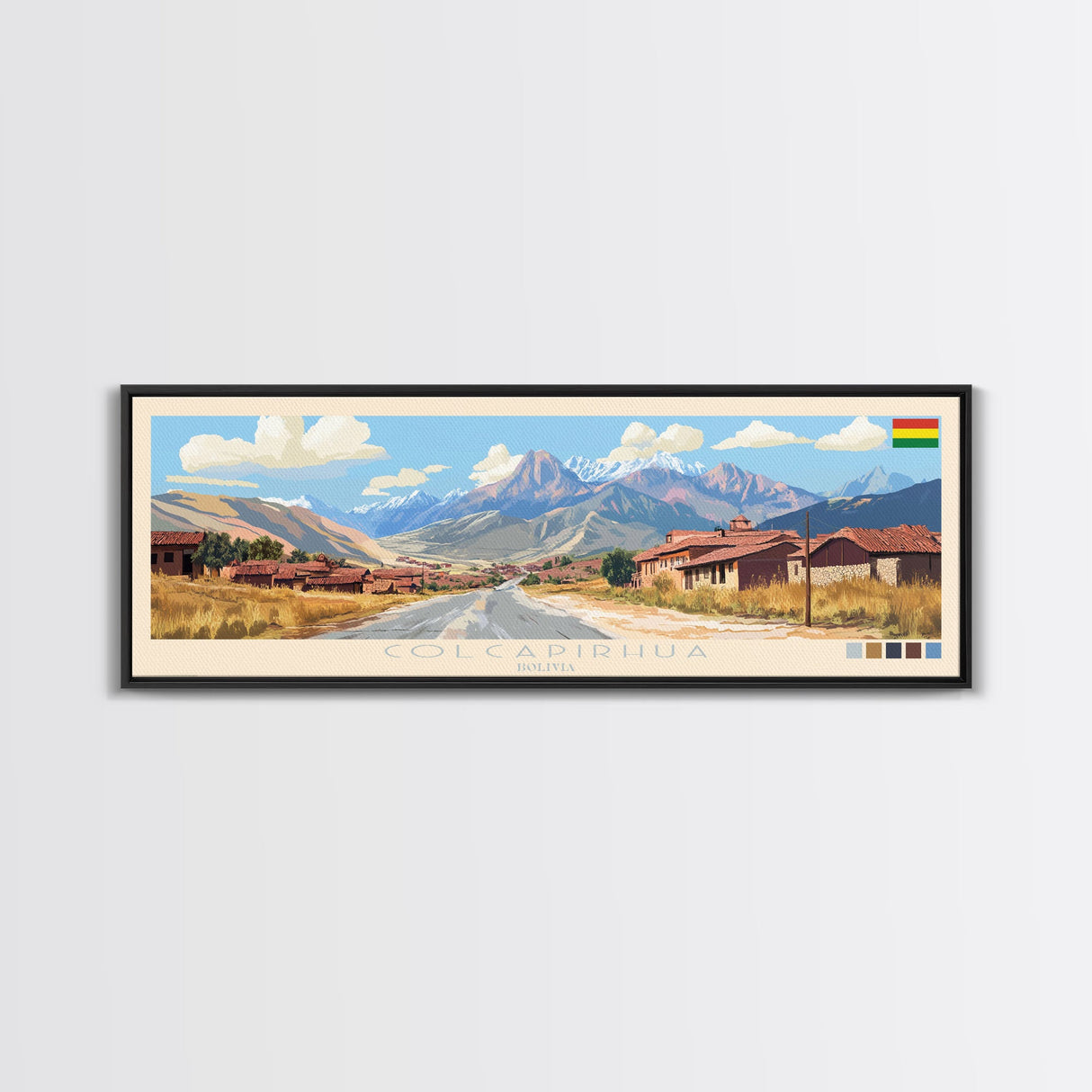 Colcapirhua, Bolivia Travel Poster Panoramic Canvas Print, Colcapirhua, Bolivia Painting, Bolivia Art, Colcapirhua Travel Art, Guest Room Painting