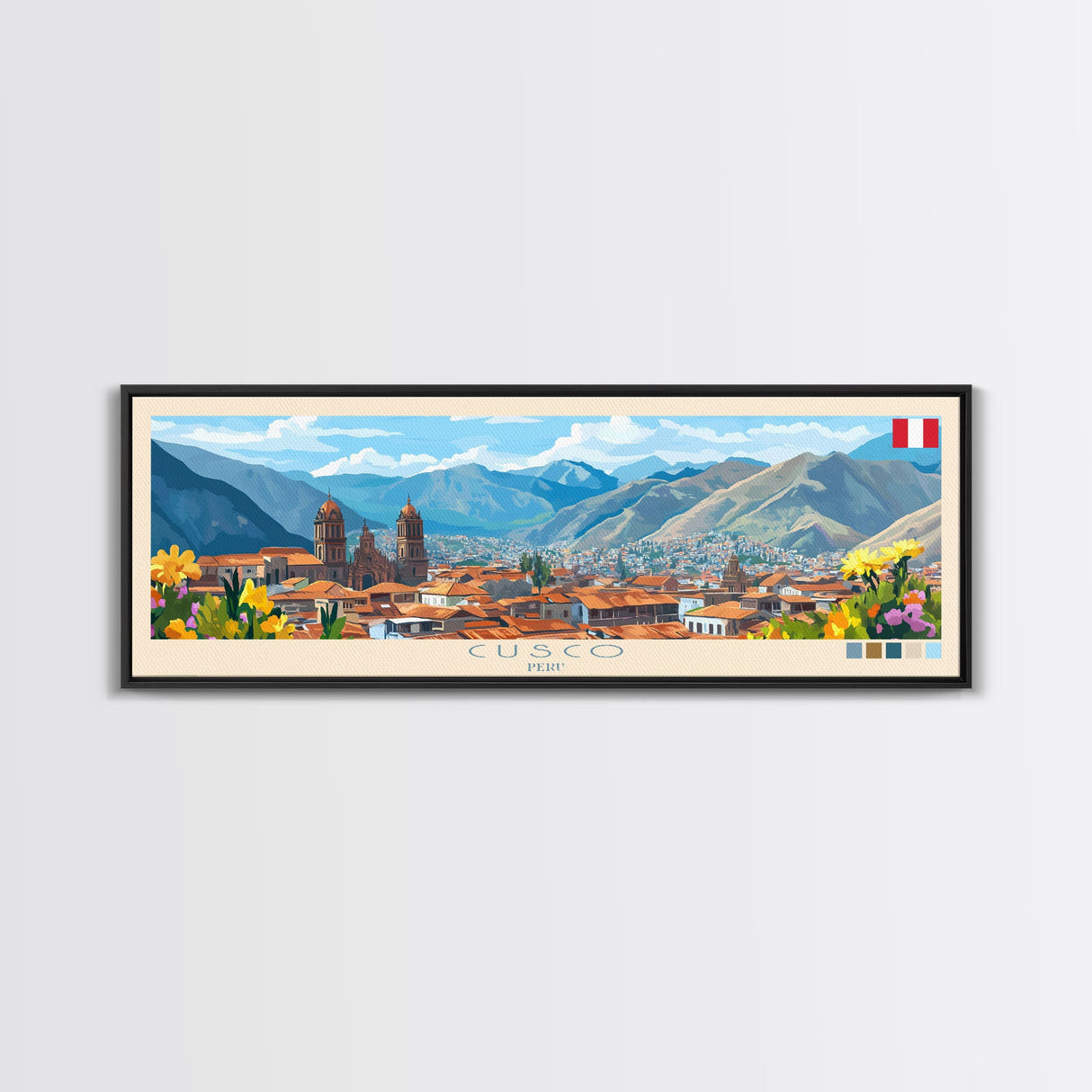 Cusco, Peru Travel Poster Panoramic Canvas Print, Cusco, Peru Painting, Peru Art, Cusco Travel Art, Guest Room Painting