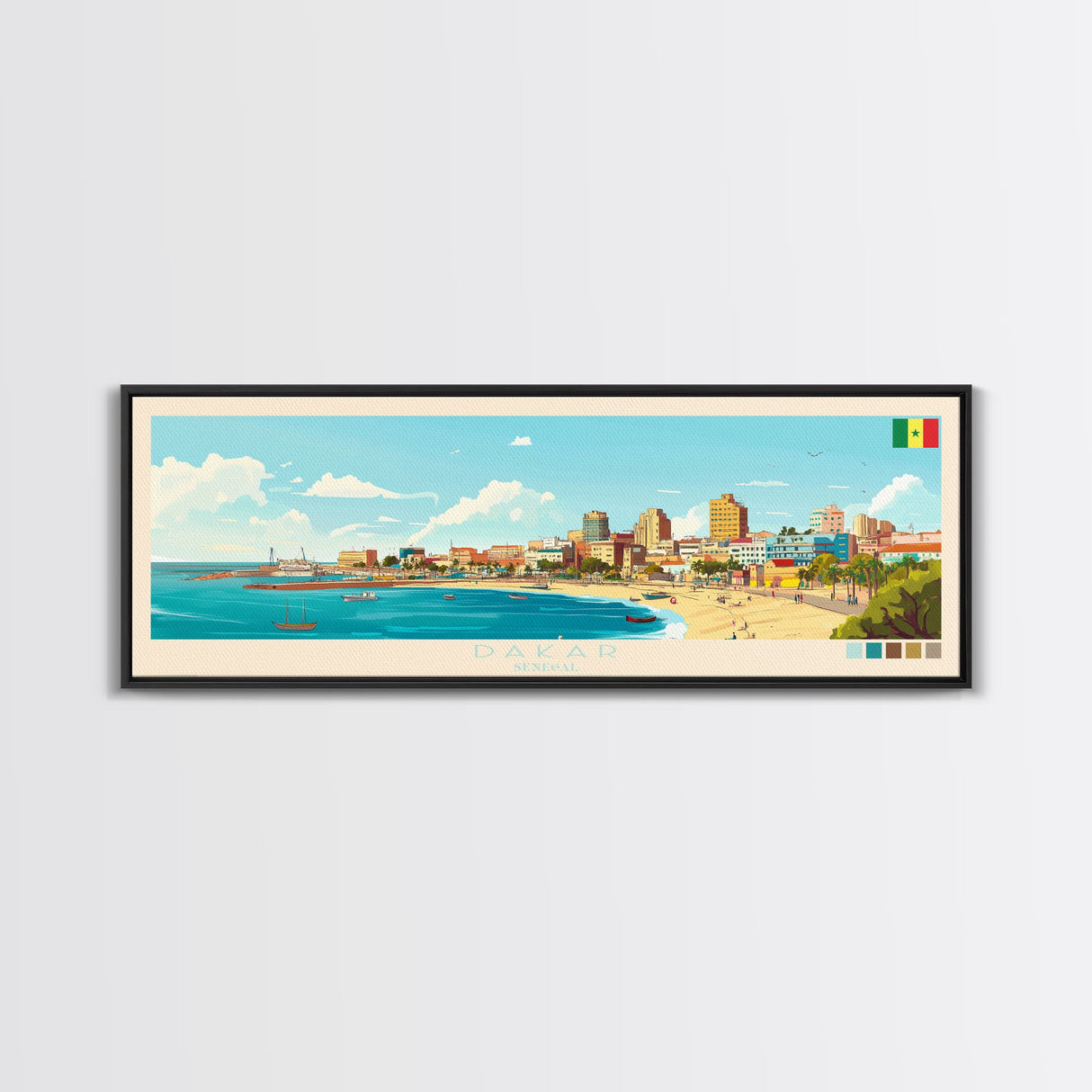 Dakar, Senegal Travel Poster Panoramic Canvas Print, Dakar, Senegal Painting, Senegal Art, Dakar Travel Art, Guest Room Painting