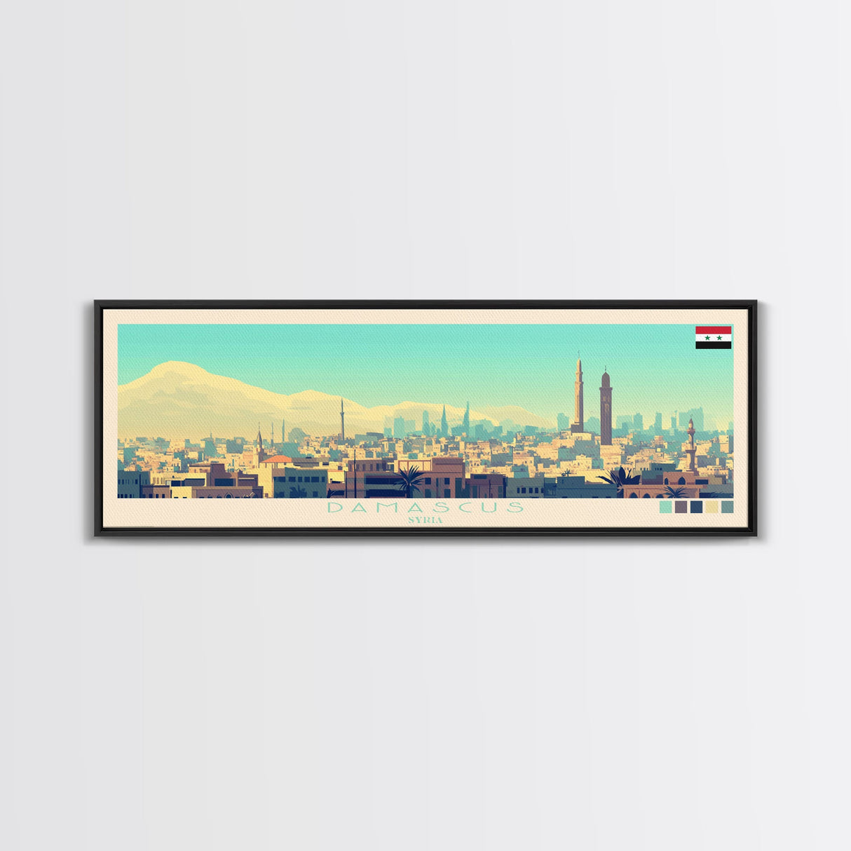 Panoramic Travel Poster Damascus, Syria Canvas Print, Damascus, Syria Painting, Syria Art, Damascus Travel Art, Guest Room Painting