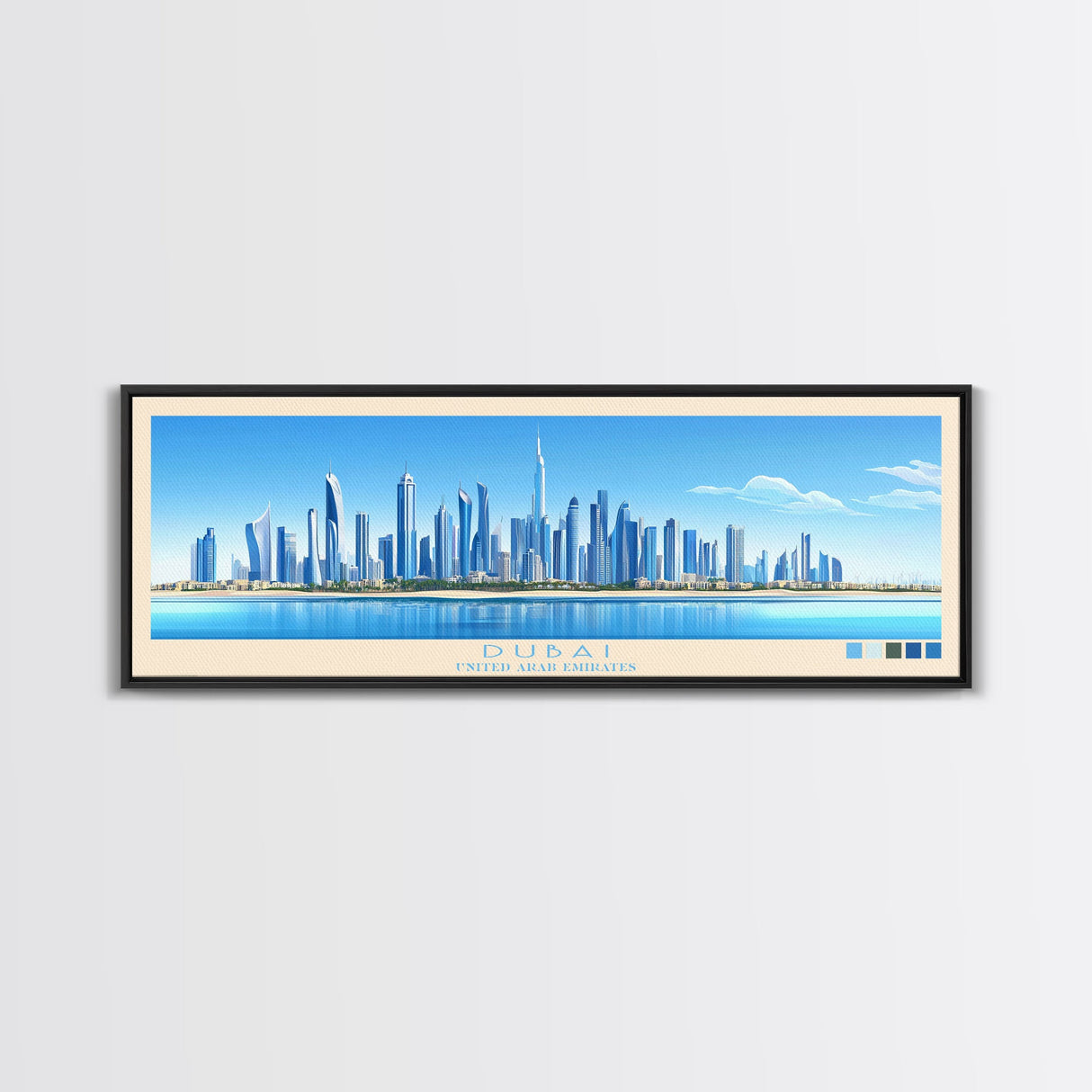 Dubai, United Arab Emirates Panoramic Travel Poster Canvas Print, Dubai, United Arab Emirates Painting, United Arab Emirates Art, Dubai Travel Art, Living Room Painting