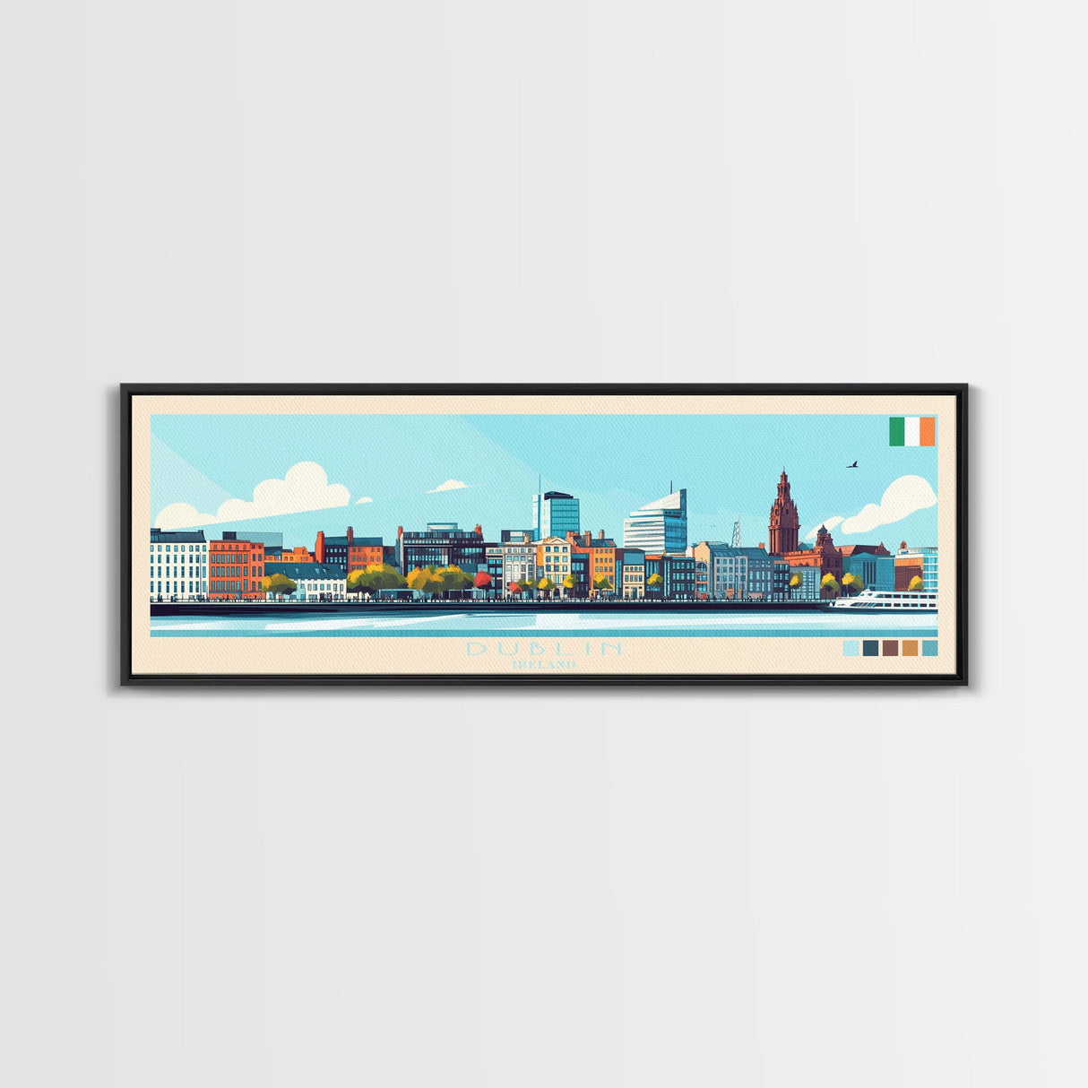 Dublin, Ireland Travel Poster Panoramic Canvas Print, Dublin, Ireland Painting, Ireland Art, Dublin Travel Art, Guest Room Painting