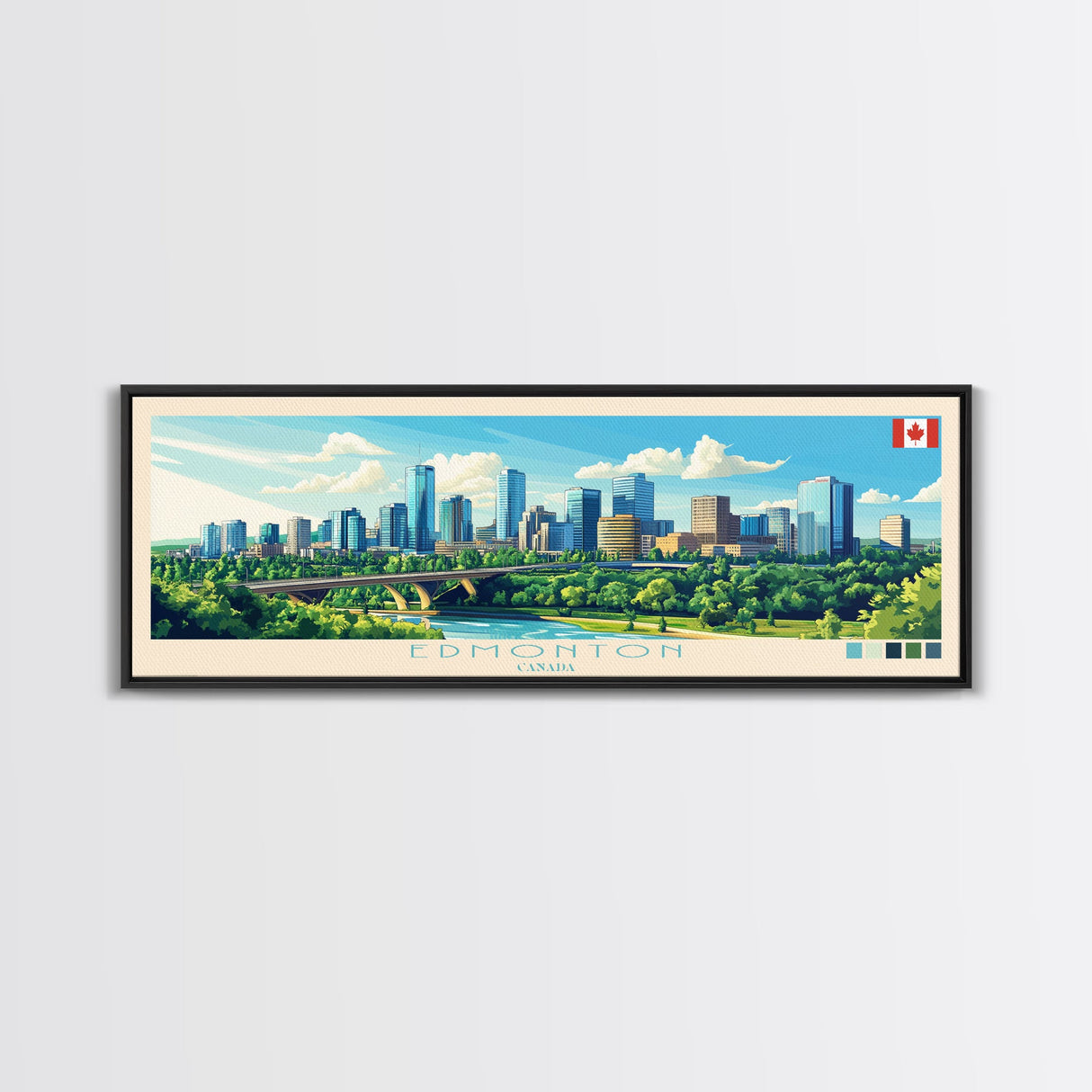 Panoramic Travel Poster Edmonton, Canada Canvas Print, Edmonton, Canada Painting, Canada Art, Edmonton Travel Art, Guest Room Painting