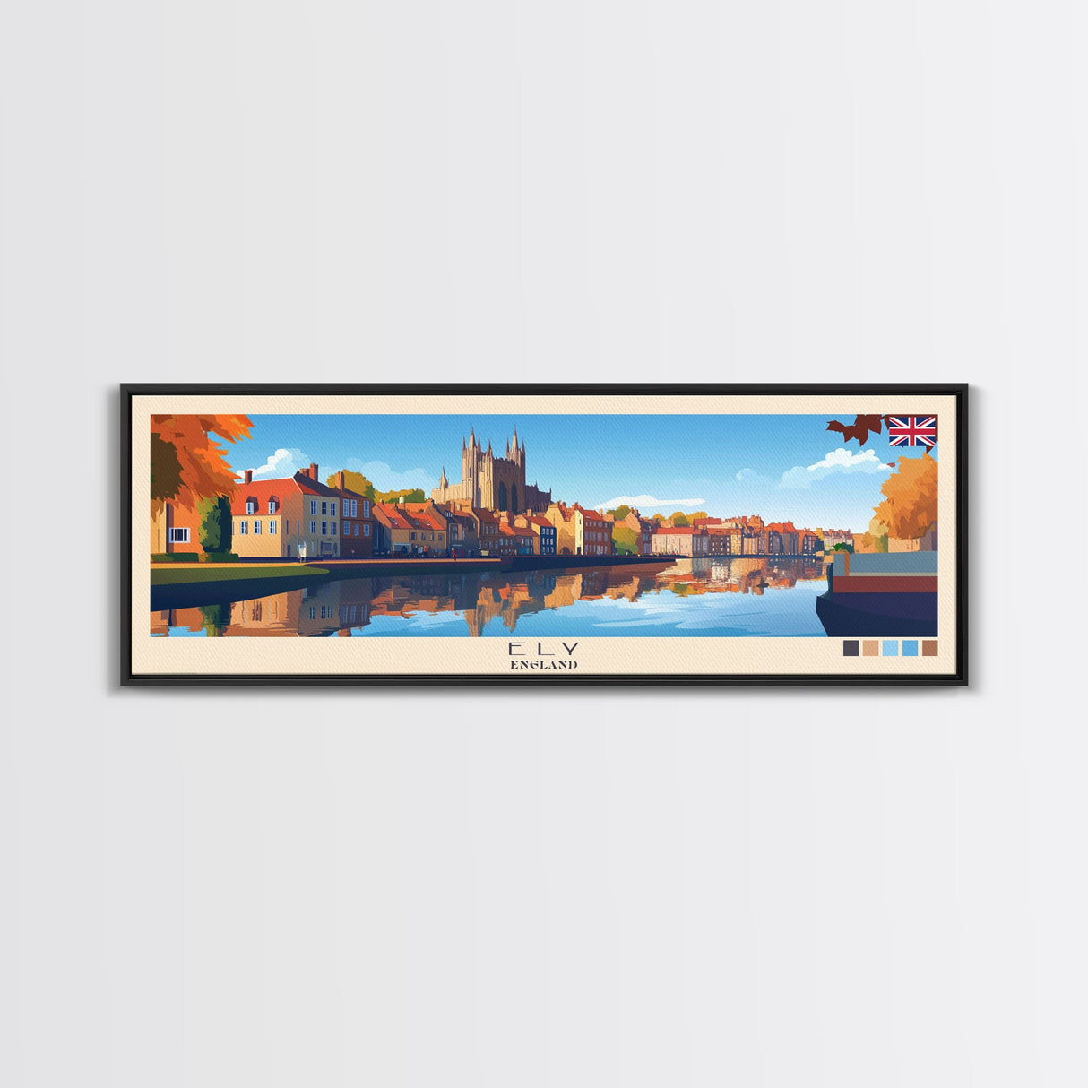 Ely, England Travel Poster Panoramic Canvas Print, Ely, England Painting, England Art, Ely Travel Art, Guest Room Painting