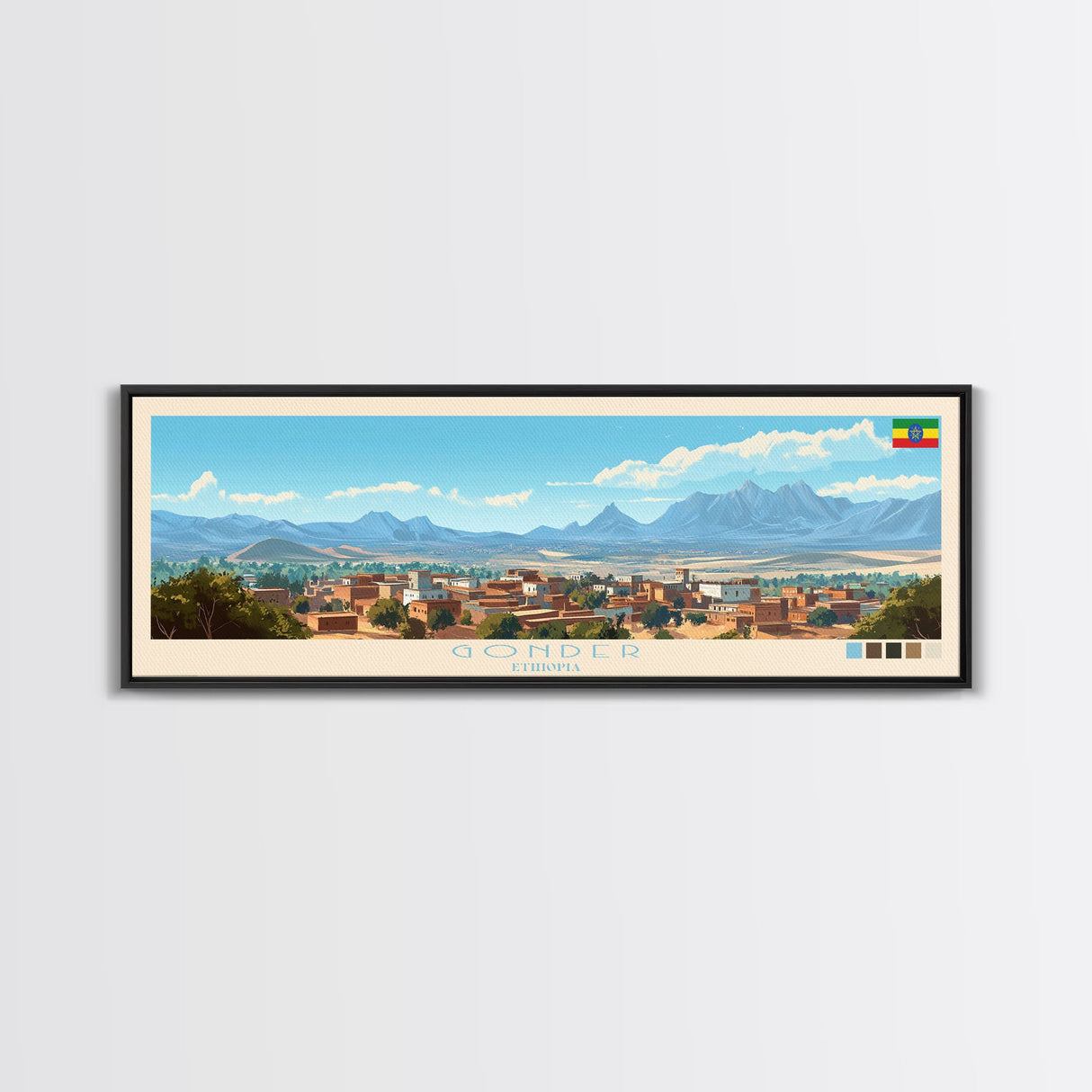 Gonder, Ethiopia Panoramic Travel Poster Canvas Print, Gonder, Ethiopia Painting, Ethiopia Art, Gonder Panoramic Travel Art, Travel Painting