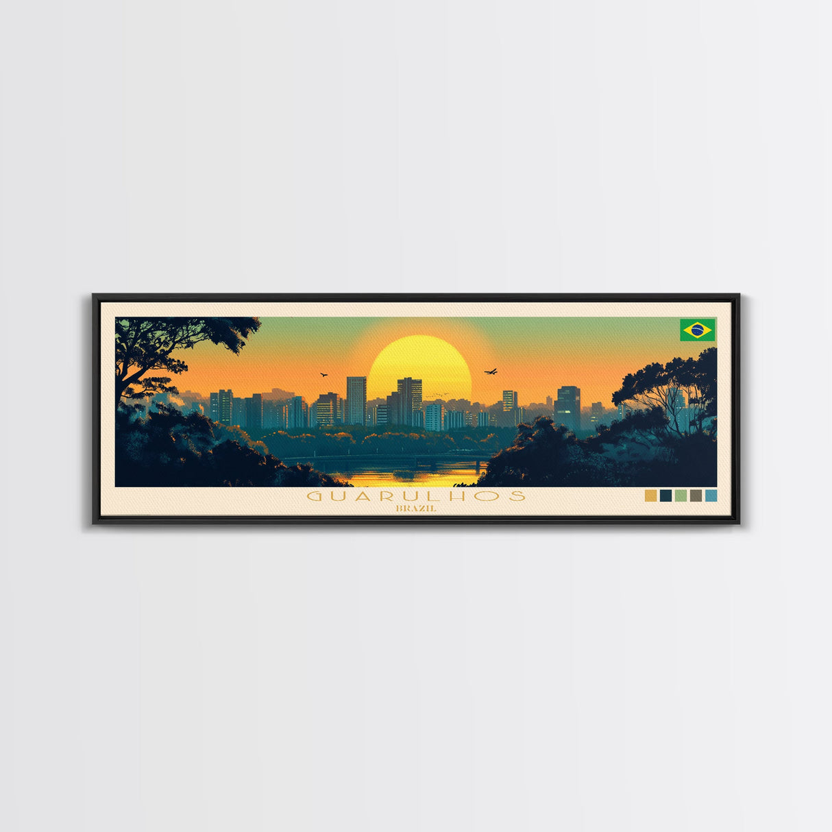 Guarulhos, Brazil Panoramic Travel Poster Canvas Print, Guarulhos, Brazil Painting, Brazil Art, Guarulhos Travel Art, Living Room Painting