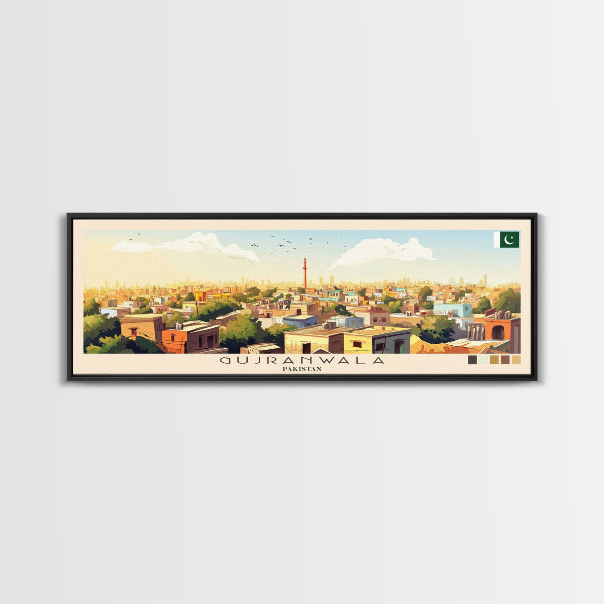 Gujranwala, Pakistan Travel Poster Panoramic Canvas Print, Gujranwala, Pakistan Painting, Pakistan Art, Gujranwala Travel Art, Guest Room Painting