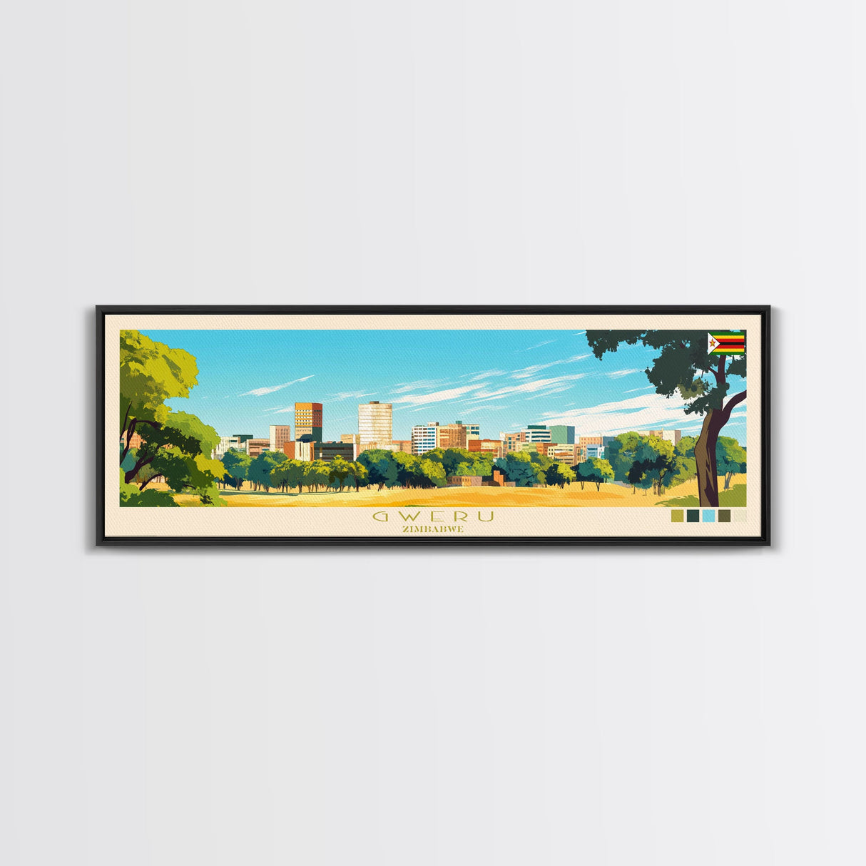 Gweru, Zimbabwe Panoramic Travel Poster Canvas Print, Gweru, Zimbabwe Painting, Zimbabwe Art, Gweru Panoramic Travel Art, Travel Painting