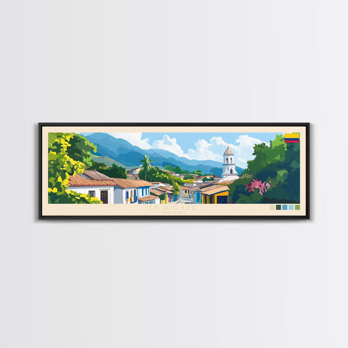 Panoramic Travel Poster Ibague, Colombia Canvas Print, Ibague, Colombia Painting, Colombia Art, Ibague Travel Art, Guest Room Painting