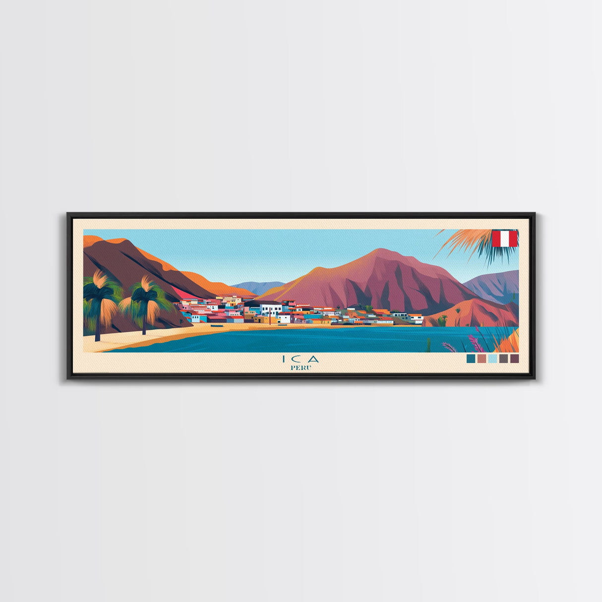 Ica, Peru Panoramic Travel Poster Canvas Print, Ica, Peru Painting, Peru Art, Ica Travel Art, Guest Room Painting