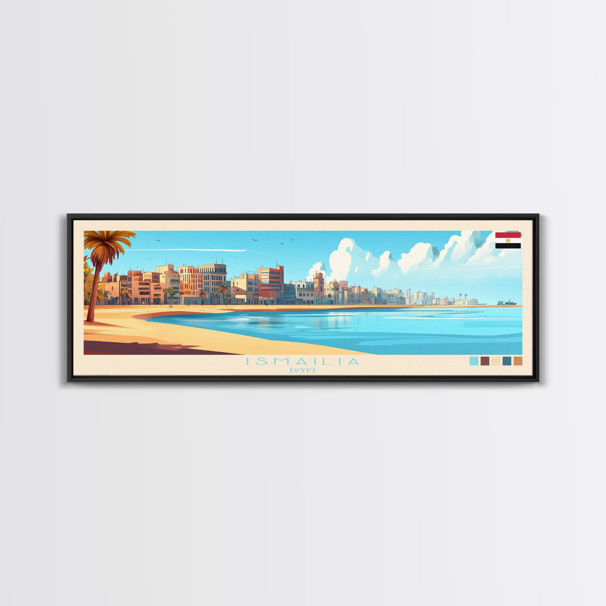 Ismailia, Egypt Panoramic Travel Poster Canvas Print, Ismailia, Egypt Painting, Egypt Art, Ismailia Travel Art, Guest Room Painting