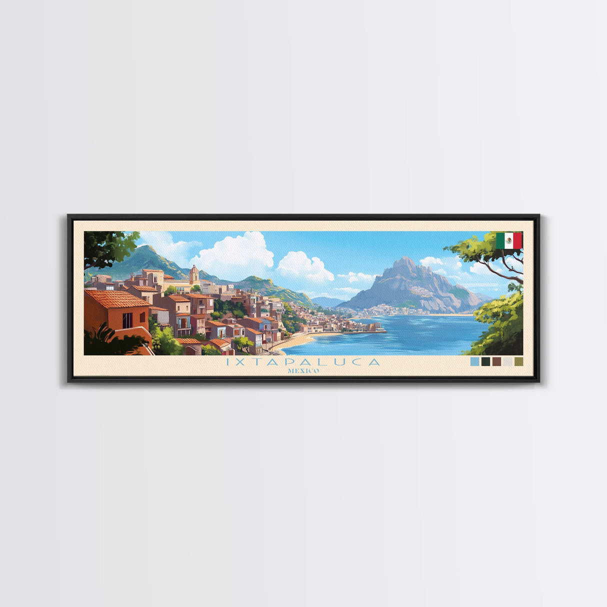 Ixtapaluca, Mexico Panoramic Travel Poster Canvas Print, Ixtapaluca, Mexico Painting, Mexico Art, Ixtapaluca Travel Art, Guest Room Painting